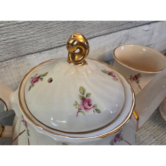 Vintage Sadler Rosebud Tea Set Gold Trim Teapot 4 Mugs - Picture 3 of 13